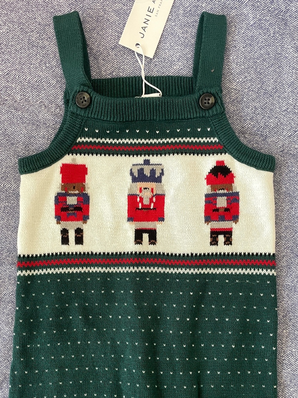 Janie and Jack Green Nutcracker Knit Jumper with Red and Cream Accents